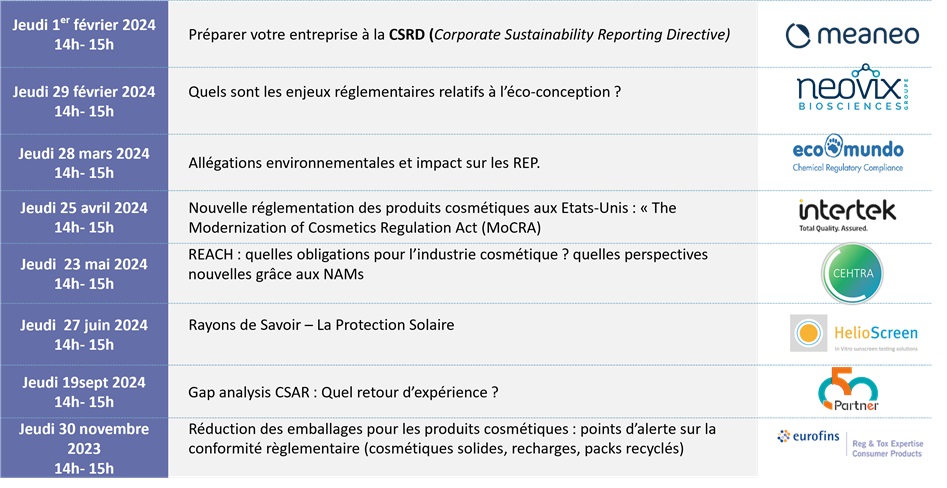 Programme des Cosmetic Webinaires Réglementations 2024